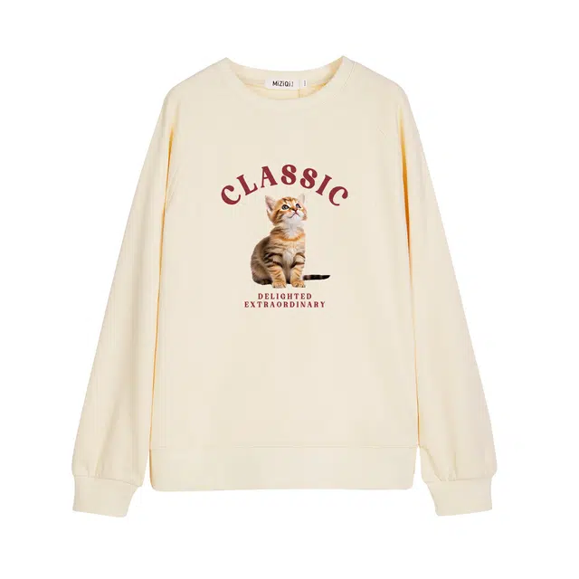 米子旗 印花宽松慵懒风纯色插肩袖长袖通勤套头卫衣 女款