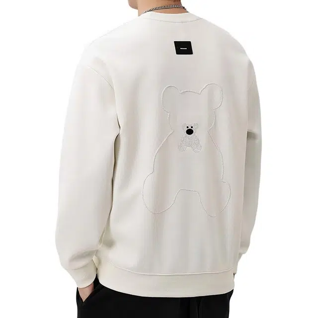 协协乐 卡通宽松圆领早秋重磅潮牌上衣打底衫时尚简约小熊印花套头外套百搭衣服小众设计款卫衣 男款