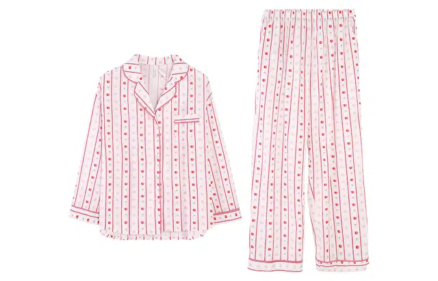 安之伴 学院风衬衫领甜美可爱波点条纹家居服可外穿柔软亲肤纯棉春秋季长袖长裤睡衣套装 女款