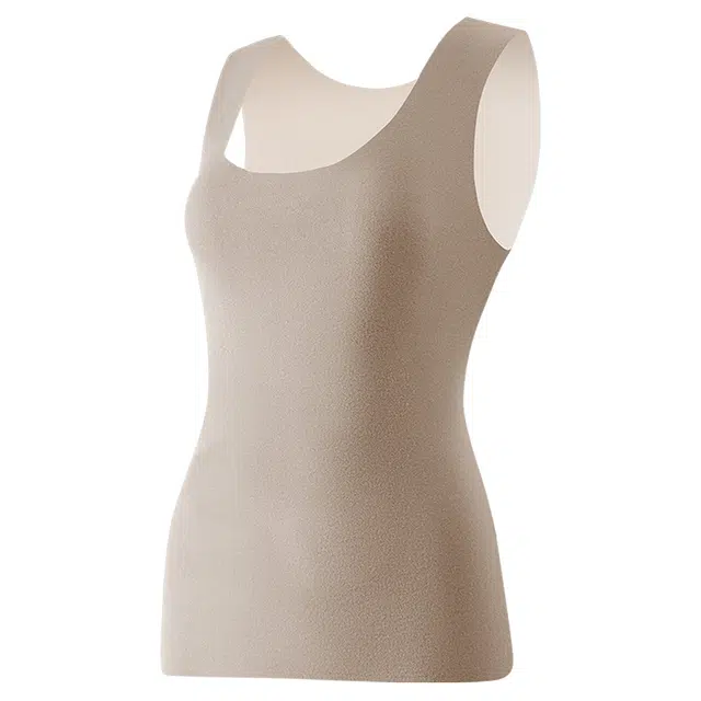 二三二三 纯色隐形无痕舒适秋衣柔软贴身加厚女式内衣加肥大码无袖打底衣简约时尚日常百搭保暖上装 女款