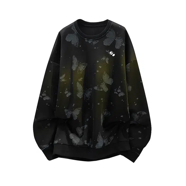 【蝴蝶满印】布客行 圆领长袖卡通美式复古简约大码宽松外套高街舒适柔软亲肤通用可外穿学院风卫衣 男女同款