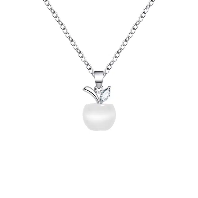 前方大荒野 玉白苹果锁骨链镶钻闪亮白净迷人甜美温柔小清新时尚小众设计轻奢高级感#好运 琉璃 项链 女款