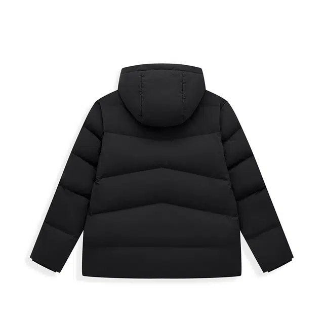 特步 综训系列 纯色拉链连帽舒适透气百搭休闲羽绒服 男款 正黑色