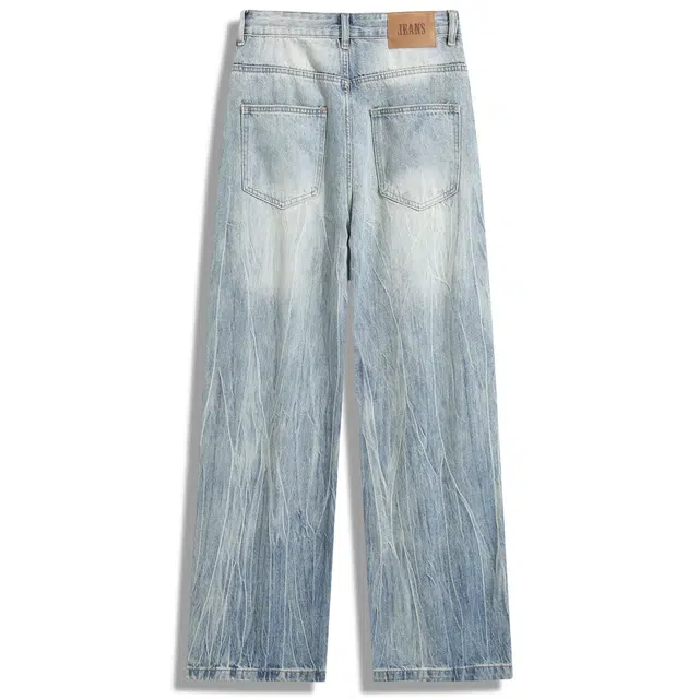 裂纹水洗磨破不规则破洞毛边下层基础 美式复古高街基础款满印小众设计高级感运动裤宽松百搭潮流痞帅直筒腿垂感拖地拉链牛仔裤 男女同款