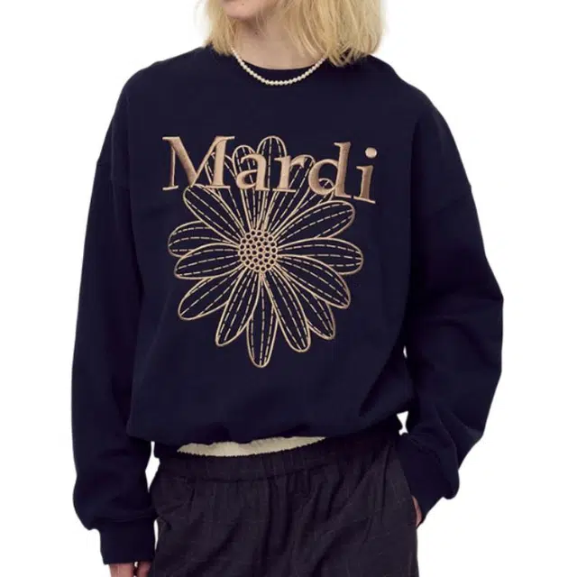 MARDI MERCREDI FW25 SWEATSHIRT FLOWERMARDI NEEDLEWORK_NAVY TAUPE