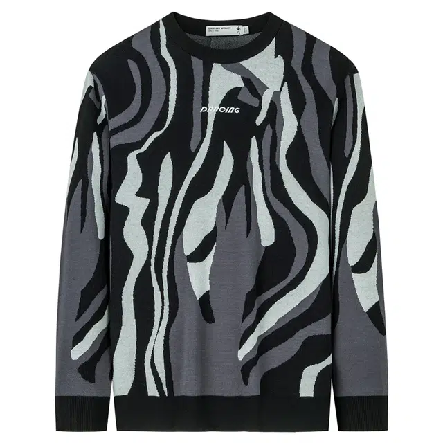 与狼共舞 羊毛时尚抽象个性撞色图案舒适保暖柔软亲肤圆领针织毛衣 男款