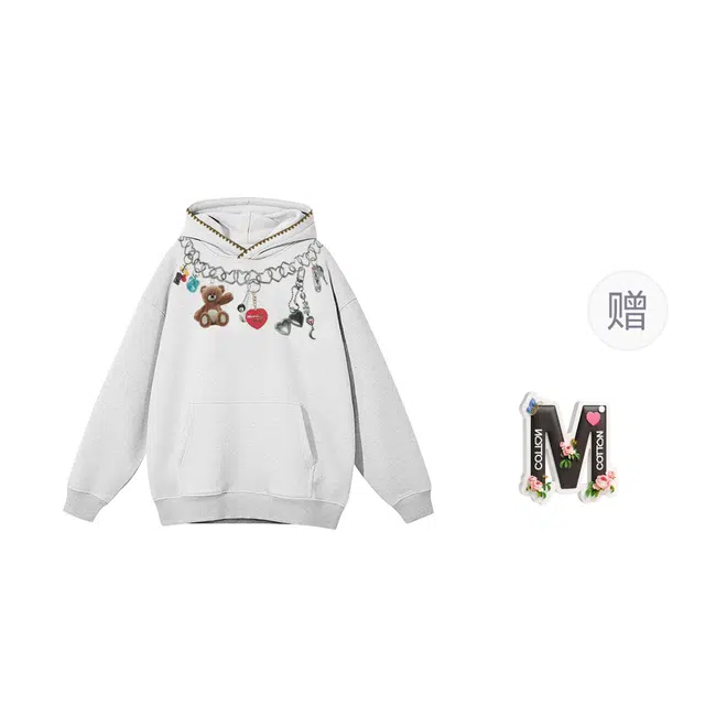 棉购 卡通美式复古潮重磅刺绣连帽个性潮流时尚春宽松加厚外套卫衣 男女同款