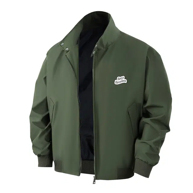 巴塞罗那足球俱乐部 美式复古高街品牌字母印花柳钉立领百搭宽松休闲防风防泼水长袖情侣款学院风无性别外套夹克 男女同款