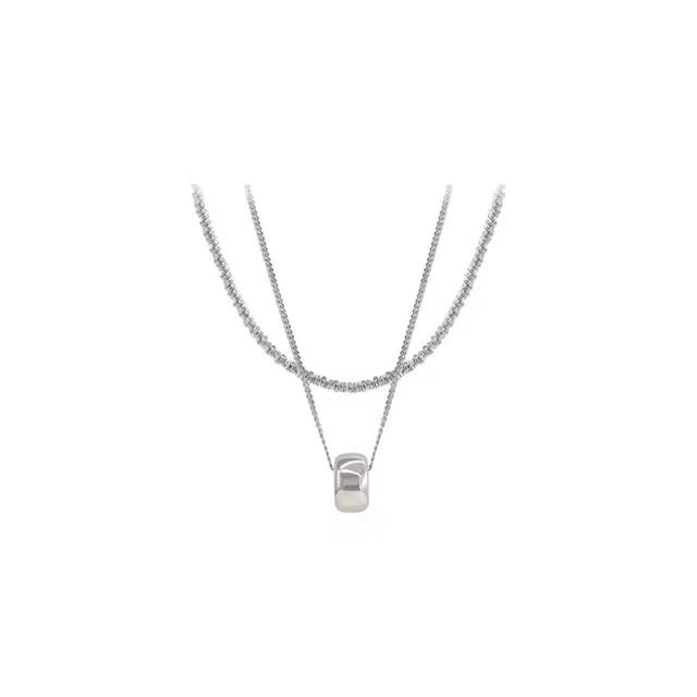 清脆小溪 双层波光粼粼圆环精致甜酷小众高级感轻奢气质优雅叠戴时尚个性百搭 合金 项链 女款