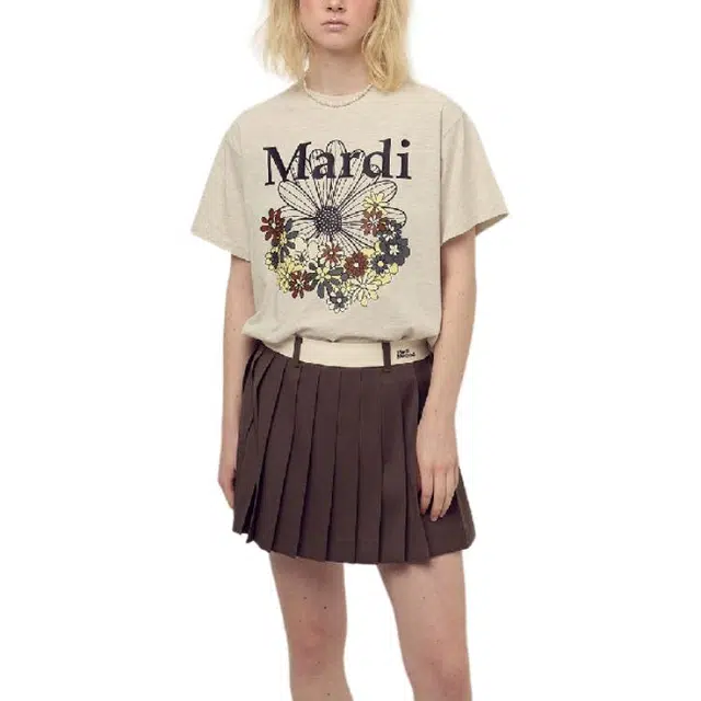 MARDI MERCREDI FW25 WOOL PLEATED MINI SKIRT CONTRAST WAISTBAND_BROWN