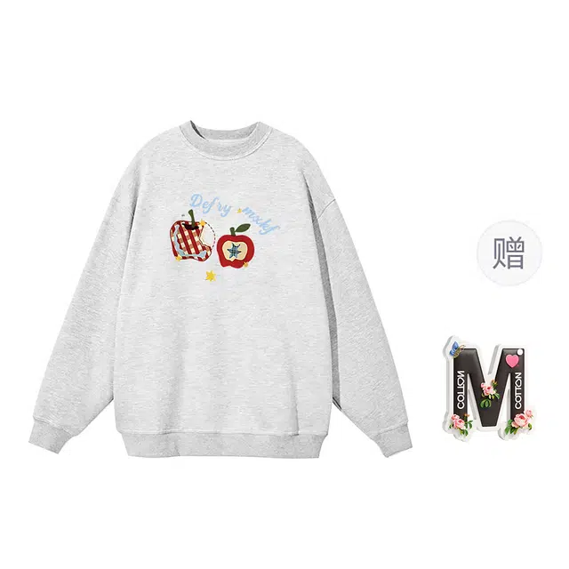 棉购 韩系卡通潮流苹果印花圆领慵懒感百搭休闲卫衣 女款