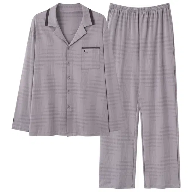 俏霓桐 时尚拼色翻领纯棉亲肤简约休闲高颜值舒适长袖长裤家居服可外穿睡衣套装 男款