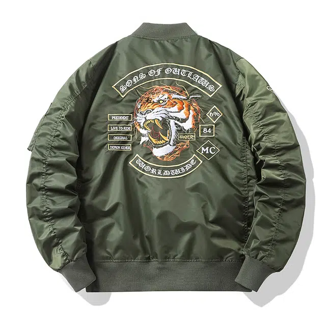 北极绒 硬汉老虎头刺绣空军飞行员夹克外套 男款