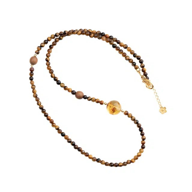 子婳 虎眼石花珀锁骨链招财转运平安喜乐复古民族风国潮时尚优雅气质百搭高级感珠链#好运 虎眼石 手串 女款