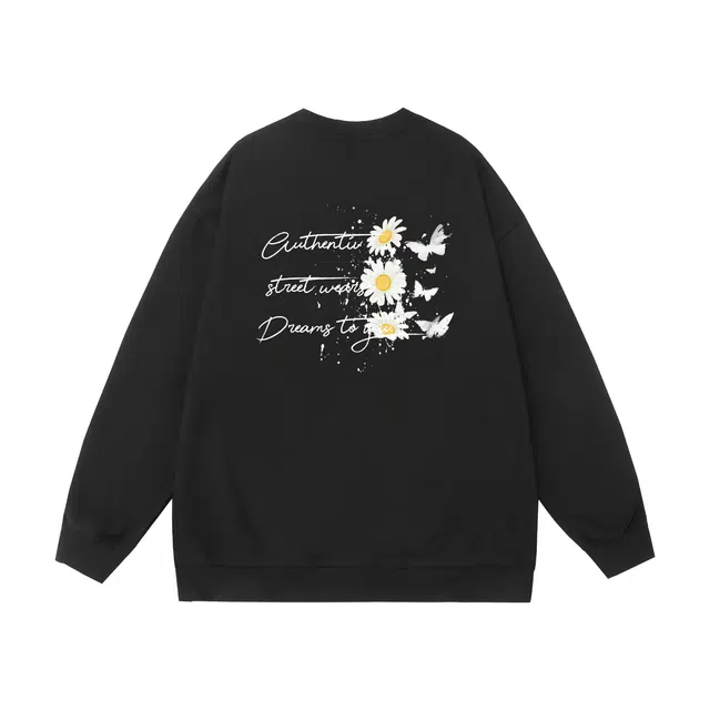 棉基因 早秋蝴蝶艺术少女高街时尚潮牌简约潮男青少年复古男装减龄感通勤高级感韩系穿搭女士基础款无帽打底衫慵懒风女圆领卫衣 男女同款