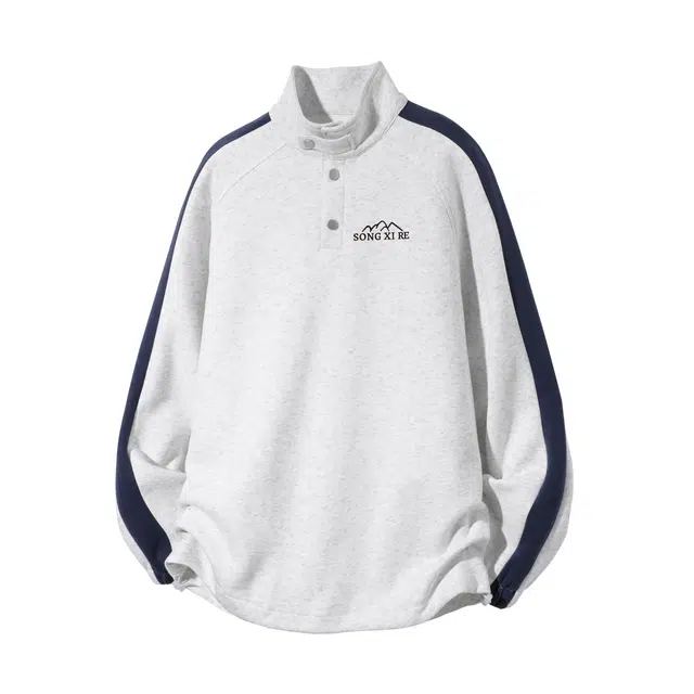 颂希尔 美式高街学院风春秋痞帅高级感立领撞色设计宽松休闲套头卫衣 男女同款