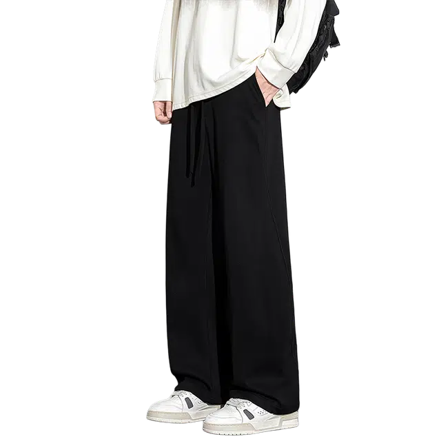 协协乐 高街风卫裤春秋季城市机能美式复古宽松阔腿拖地裤设计小众款青少年抽绳弹力痞帅长裤休闲裤 男款