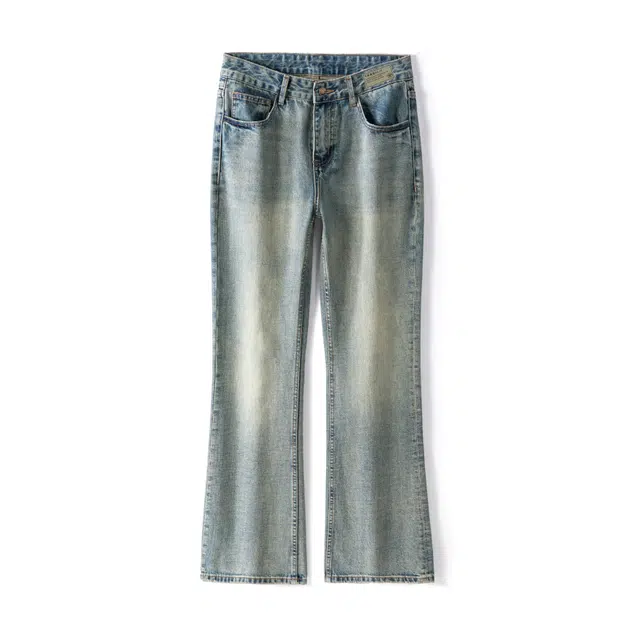 下层基础 美式巴黎薄款微喇简约柔感不硬舒适亲肤微弹高街感窄版感设计中腰出街通勤休闲百搭水洗牛仔裤 男女同款