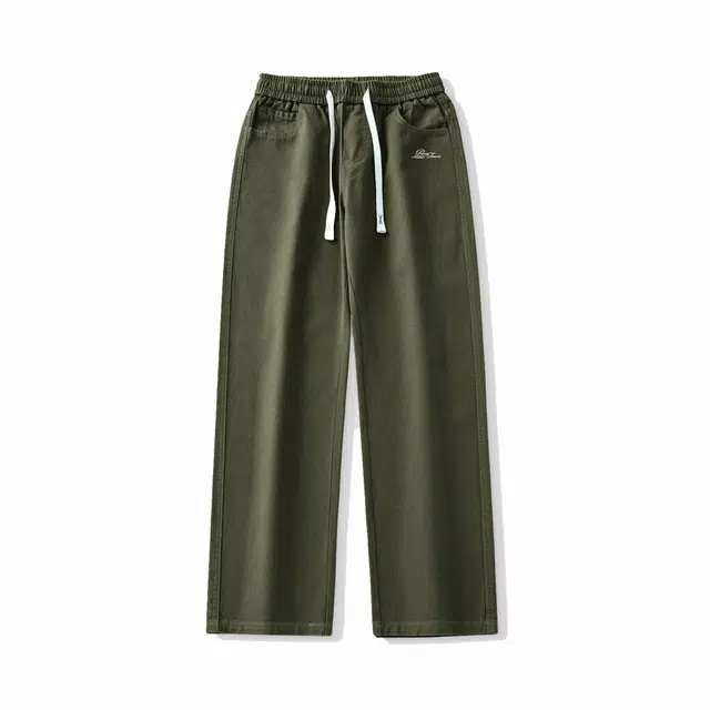 黑恐龙 美式高街潮流字母印花立体纯色简约直筒中腰系带垂感时尚百搭舒适宽松户外运动日常通勤长裤休闲裤 男女同款