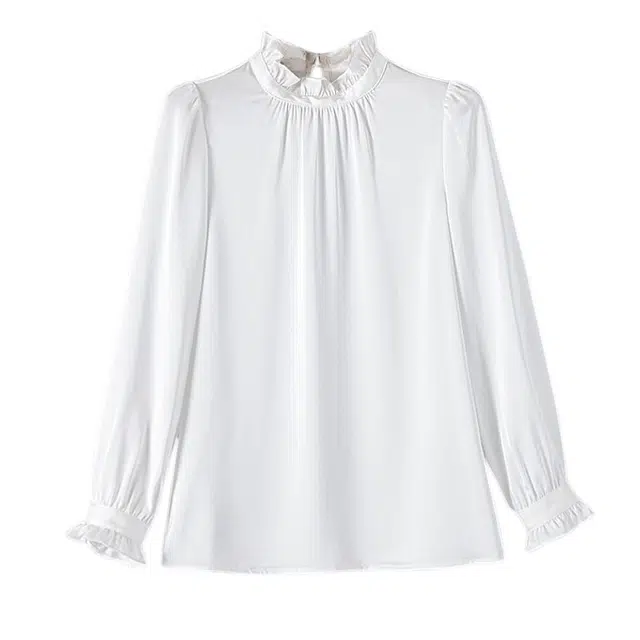晚白 木耳边领口花边袖口垂坠面料衬衫 女款
