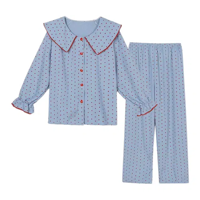 橡柠派 法式公主风高颜值娃娃领长袖长裤两件套波点高级感简约学院风宿舍柔软亲肤家居服睡衣套装 女款
