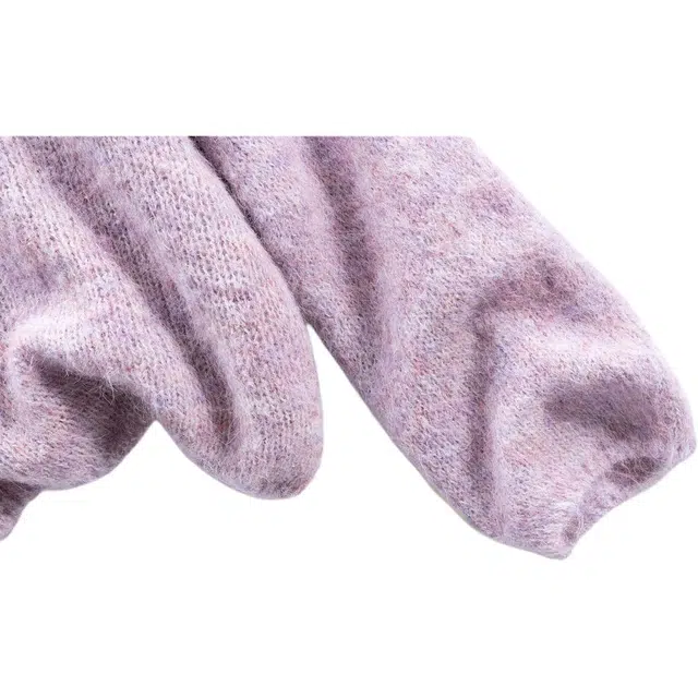 丝柏舍 温柔风宽松落肩袖慵懒短款圆领长袖针织衫 女款 粉紫色