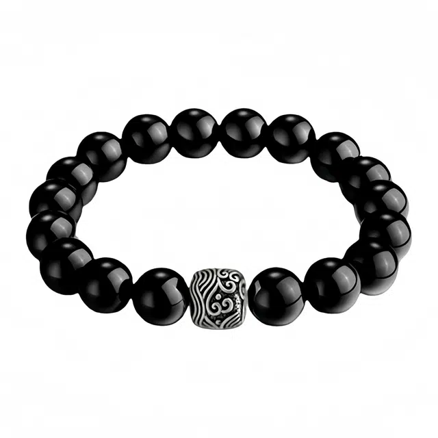 茂琼 新中式国潮足银风生水起串珠男生款复古风转运珠招财纳福财源滚滚高级感文玩#好运 黑曜石 手串 男款