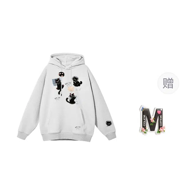 棉购 连帽刺绣外套印花女秋冬加厚学生美式帽衫情侣装重磅宽松上衣卫衣 男女同款