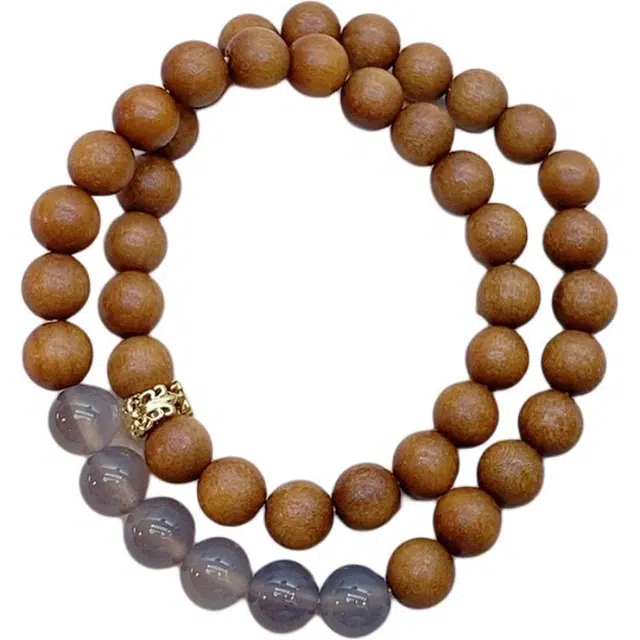 得笙陌 烟紫简约好运手链小众国潮双圈手持串 芭比檀香 木作手串 男女同款情侣款