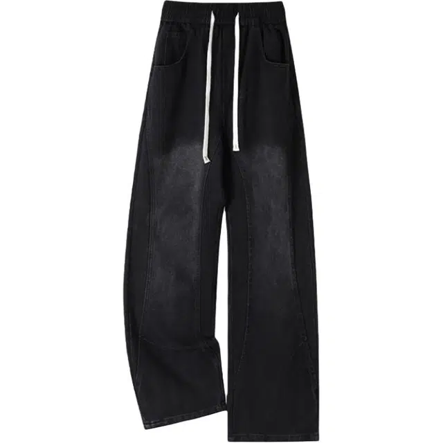 海尔斯 简约舒适美式高街做旧水洗中腰直筒宽松牛仔裤 男款