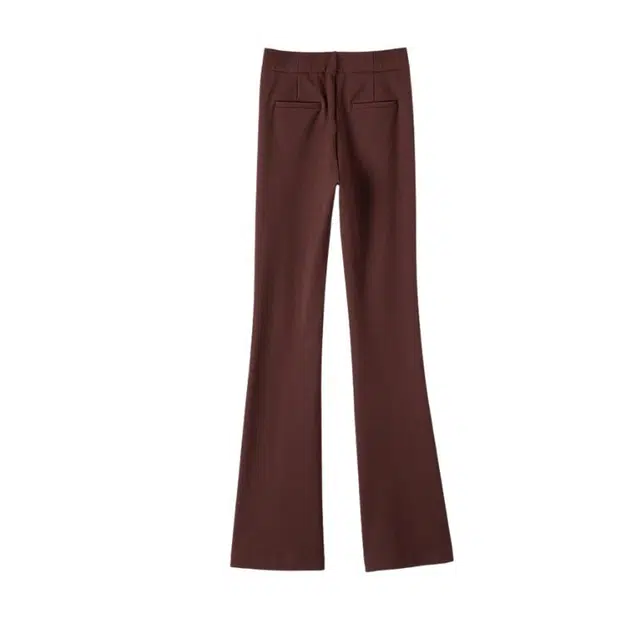 晚白 高腰版型有弹修身微喇裤口休闲裤 女款