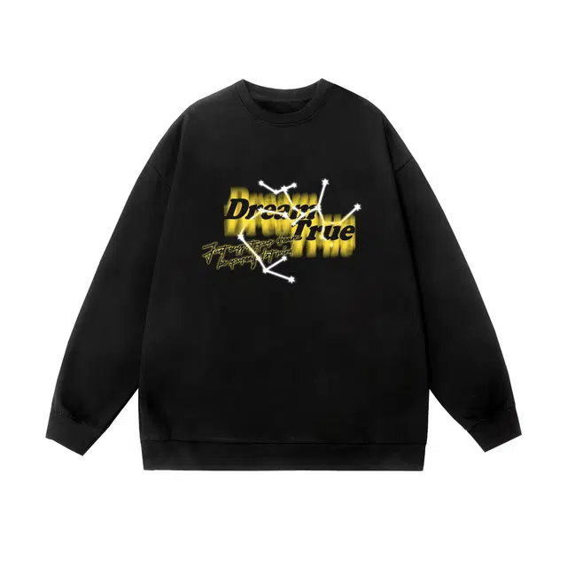 棉基因 早秋高街学院街头涂鸦时尚潮牌简约潮男青少年复古男装减龄感通勤高级感韩系穿搭女士基础款无帽打底衫慵懒风女圆领卫衣 男女同款