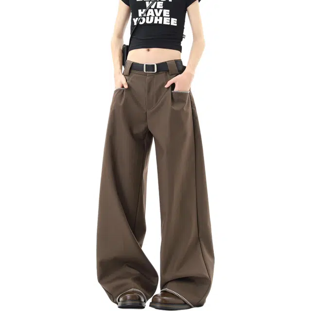 佐菲利 美式复古垂感高街潮牌老钱风西装裤宽松阔腿弯刀裤子休闲裤 男女同款