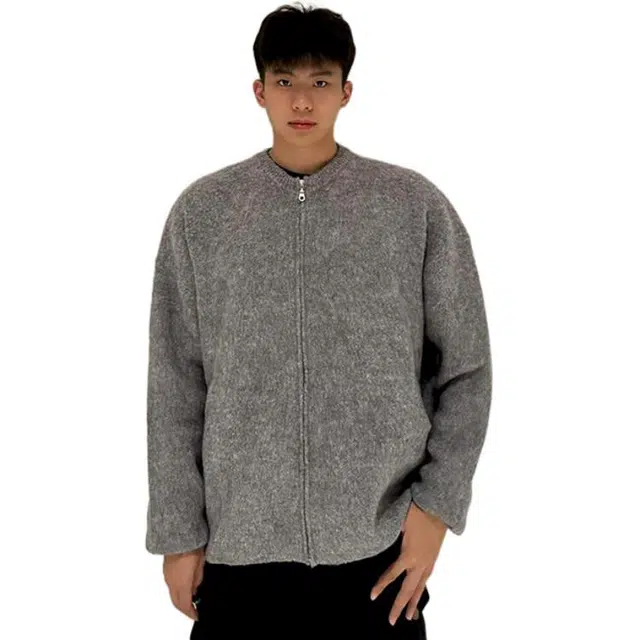 一碗士多 美式复古小众百搭纯色简约扎染拉链通勤日常户外个性时尚保暖宽松舒适柔软圆领落肩袖针织衫 男女同款