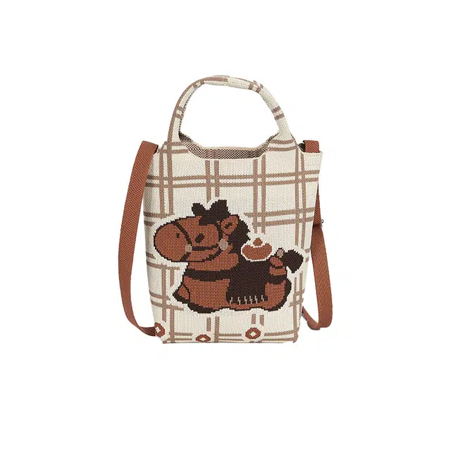 大英博物馆 时尚潮流百搭可爱 涤纶（聚酯纤维） 手提包 常规 女款 白棕色