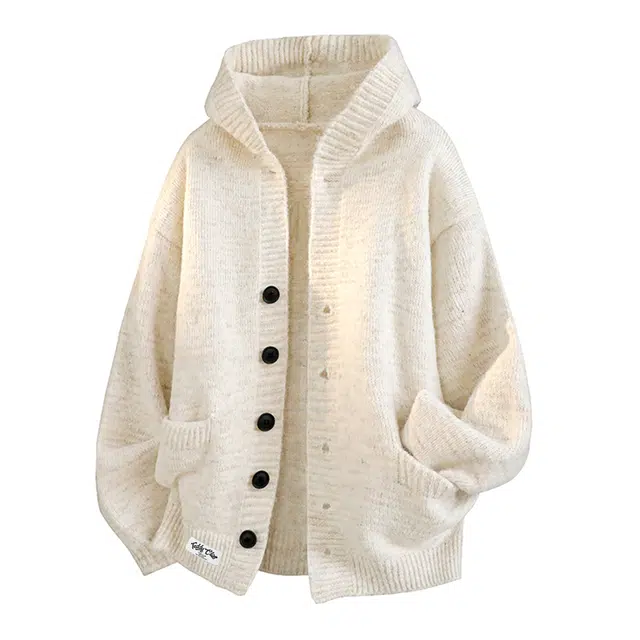 泰迪珍藏 运动休闲百搭基础简约字母刺绣提花工艺连帽软糯纯色毛线衣双拉链开衫长袖外套通勤宽松针织衫毛衣 男女同款