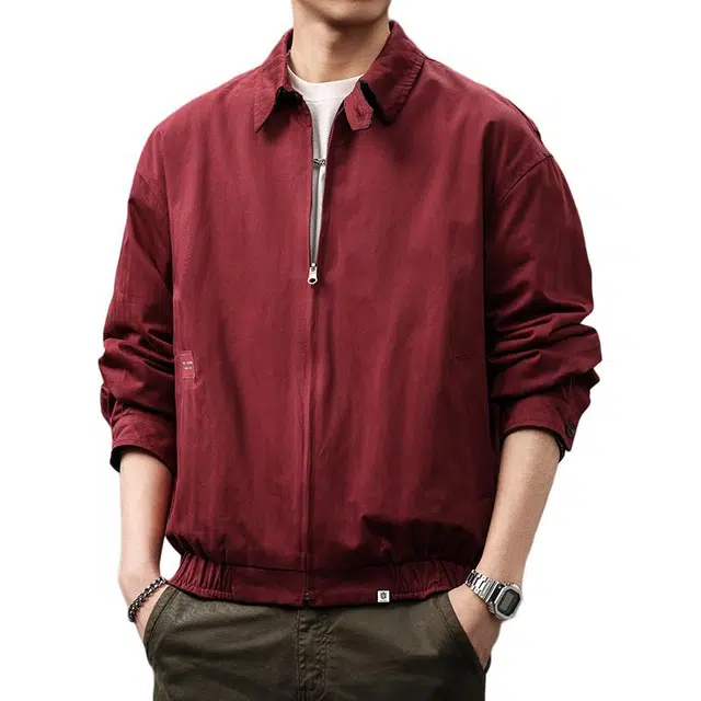 贵色 主题系列 美式复古系列  翻领纯色拉链夹克外套 男款