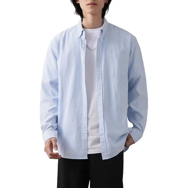 纯团 纯棉条纹衬衣外套秋季高级感盐系简约百搭美式休闲通勤长袖衬衫 男女同款