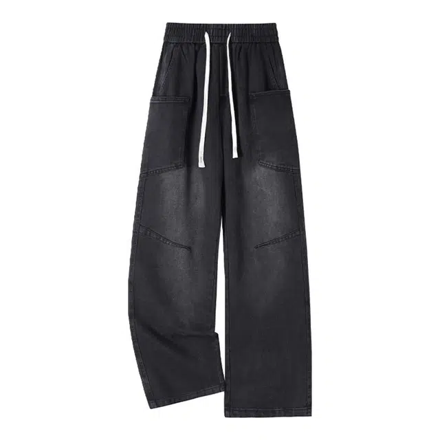 海尔斯 简约百搭美式高街舒适中腰系带直筒牛仔裤 男款