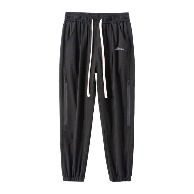 黑恐龙 美式高街潮流字母印花立体纯色中腰系带简约直筒垂感时尚百搭束脚舒适宽松户外运动日常通勤九分休闲裤 男女同款