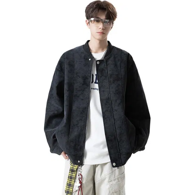 佐菲利 美式机车棒球服外套痞帅高街复古潮流立领宽松飞行夹克 男款