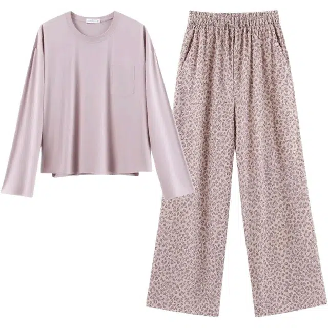 俏薇妮 春秋季拉架棉女圆领套头简约宽松家居服睡衣套装 女款