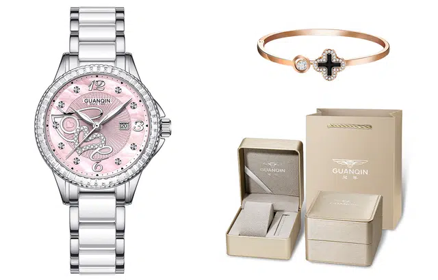 冠琴 闪耀系列 高颜值时尚潮流女士防水手表 石英机芯 金属表带 国表 女表 白色表盘