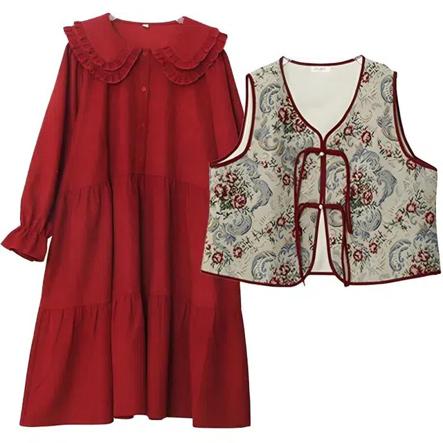 惟友 大码新中式中国风喜庆结婚登记领证胖女孩穿搭胖女生胖妹妹显瘦女装裙装套装 女款