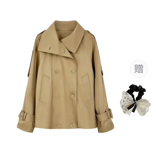 涂诗菲 韩系复古英伦风立领设计感时尚小众宽松百搭慵懒风外套上衣风衣 女款