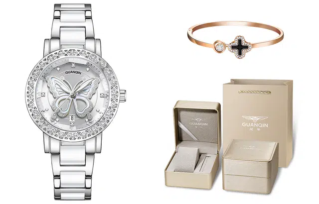 冠琴 时尚气质高颜值防水腕表 石英机芯 金属表带 国表 女表 粉色表盘