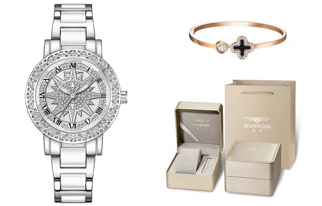 冠琴 高颜值 潮流百搭 石英机芯 金属表带 国表 女表 银色表盘 防水