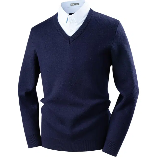 红豆 加绒加厚亲肤绒假两件衬衫领毛衣保暖打底衫上衣针织衫 男款