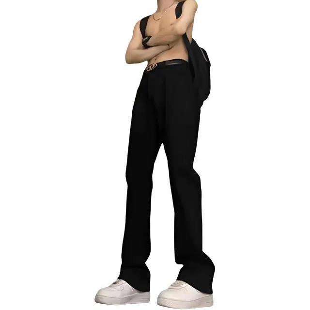 八哥 日系复古高街纯色简约潮牌百搭直筒中腰高级感阔腿时尚舒适柔软宽松牛仔裤 男女同款