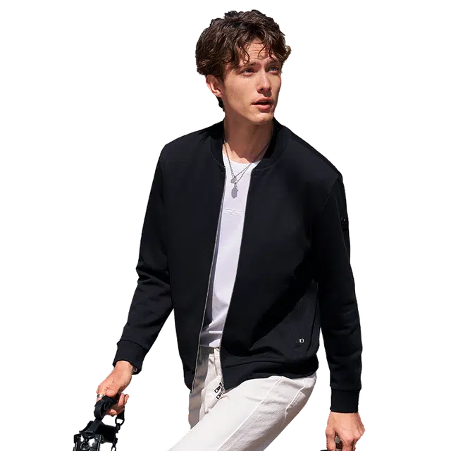 布先生 双头拉链时尚纯色常规标准休闲风长袖夹克 男款